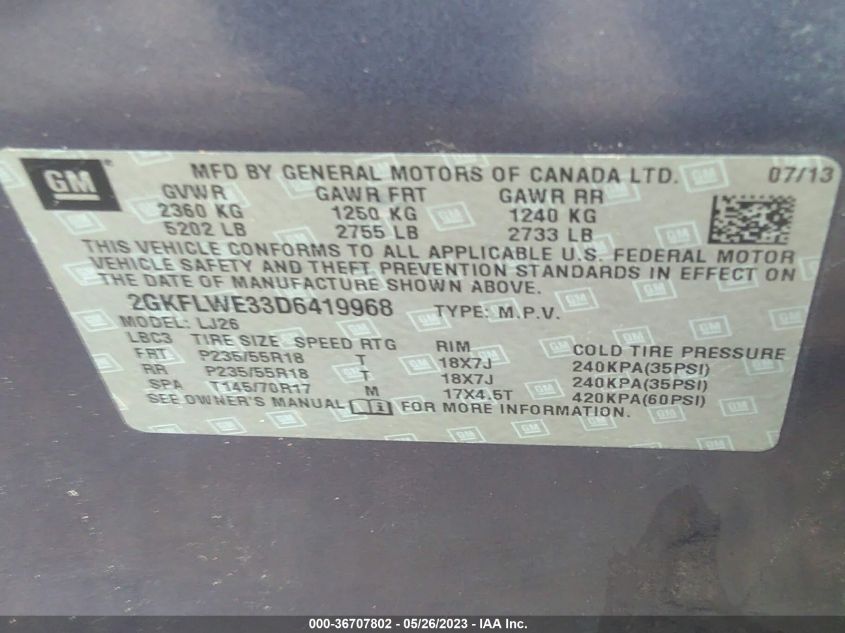 2013 GMC TERRAIN SLT - 2GKFLWE33D6419968