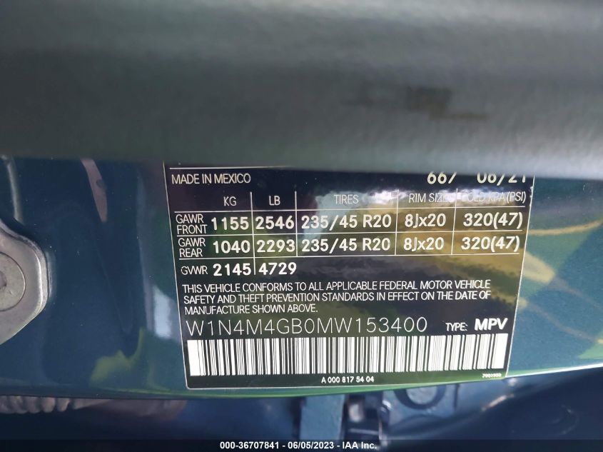 2021 MERCEDES-BENZ GLB GLB 250 - W1N4M4GB0MW153400
