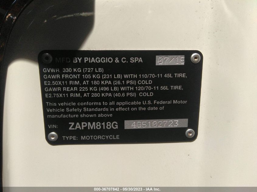 2016 VESPA SPRINT 150 3V - ZAPM818G4G5102723