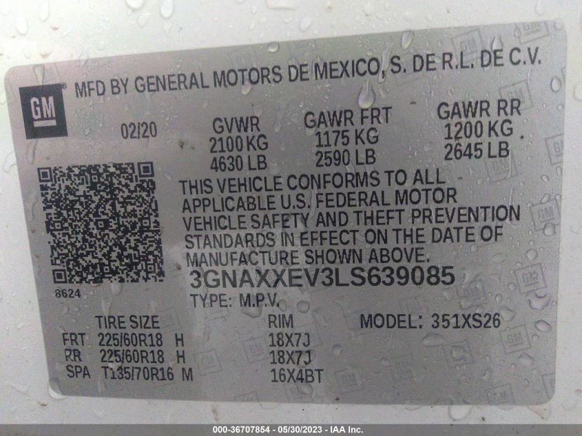 2020 CHEVROLET EQUINOX PREMIER - 3GNAXXEV3LS639085