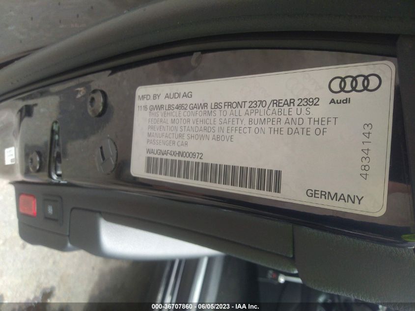 2017 AUDI A4 PREMIUM - WAUGNAF4XHN000972