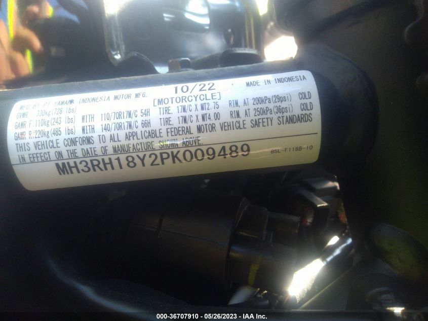 2023 YAMAHA YZFR3 A MH3RH18Y2PK009489