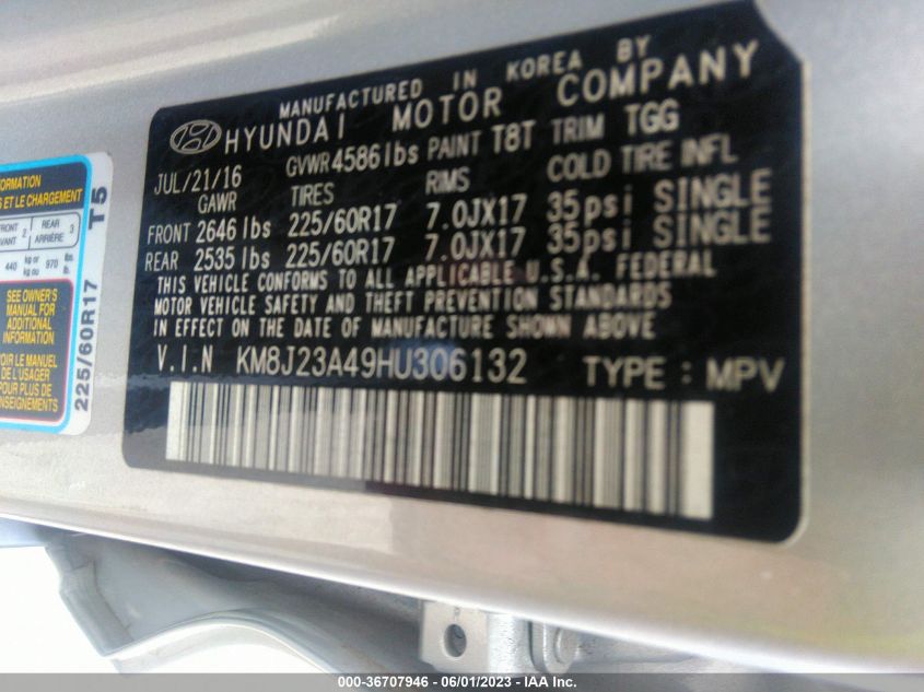 2017 HYUNDAI TUCSON SE - KM8J23A49HU306132