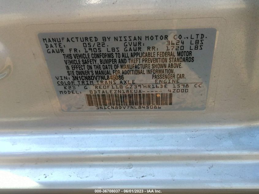 2022 NISSAN VERSA S - 3N1CN8DV7NL845086