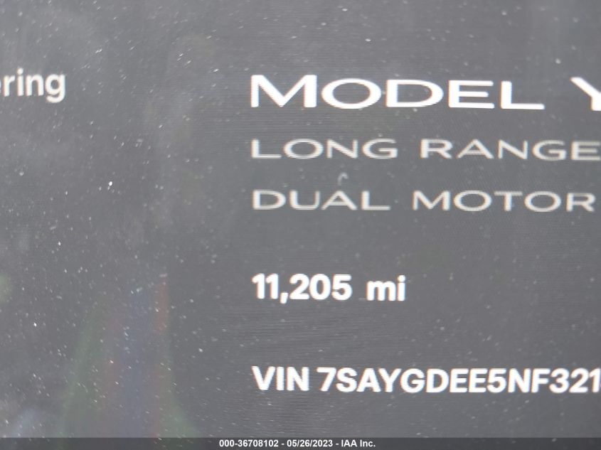 2022 TESLA MODEL Y LONG RANGE - 7SAYGDEE5NF321439