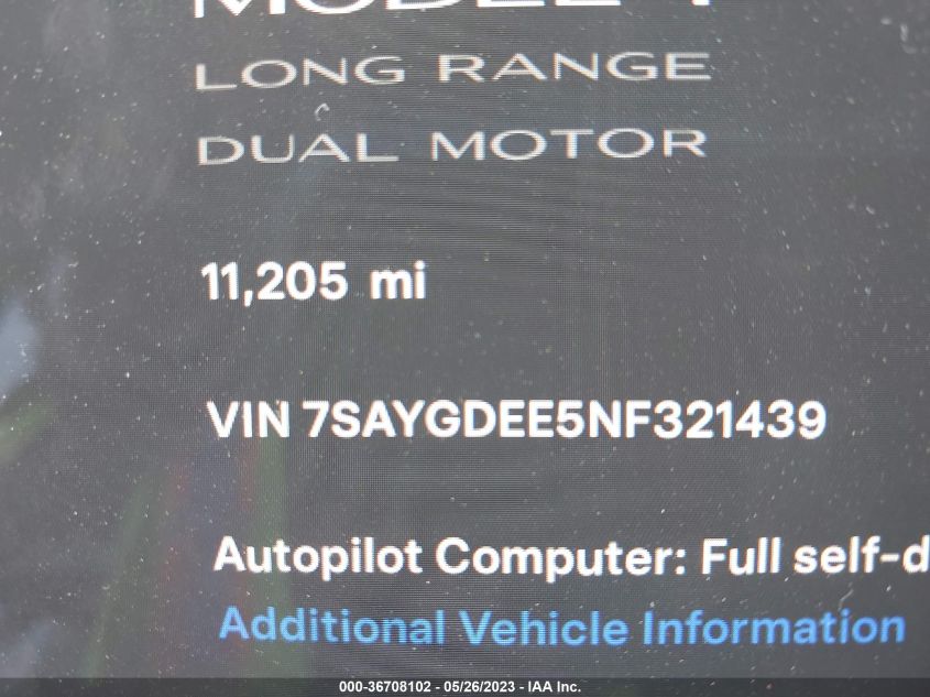 2022 TESLA MODEL Y LONG RANGE - 7SAYGDEE5NF321439