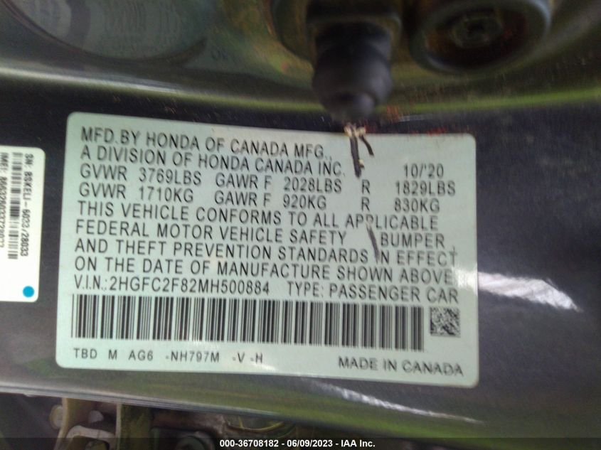 2021 HONDA CIVIC SEDAN SPORT - 2HGFC2F82MH500884