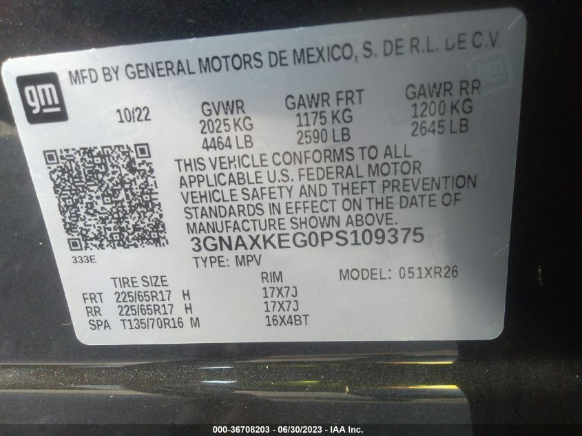 2023 CHEVROLET EQUINOX LT - 3GNAXKEG0PS109375