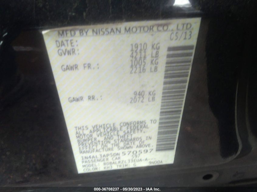 2013 NISSAN ALTIMA 2.5 S - 1N4AL3AP5DN570597