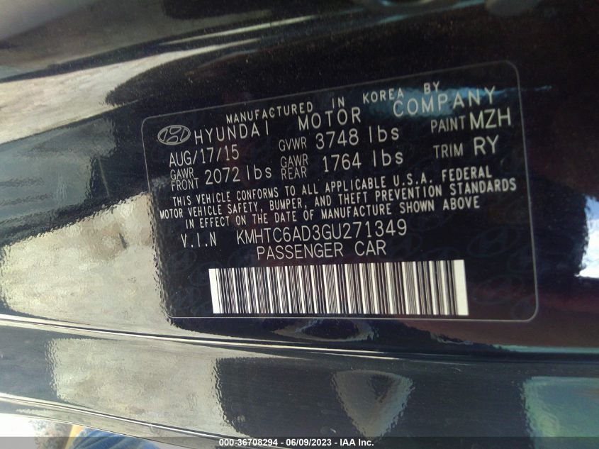 2016 HYUNDAI VELOSTER - KMHTC6AD3G4271349