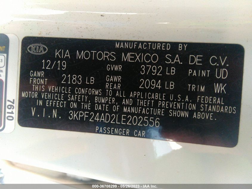 2020 KIA FORTE LXS - 3KPF24AD2LE202556