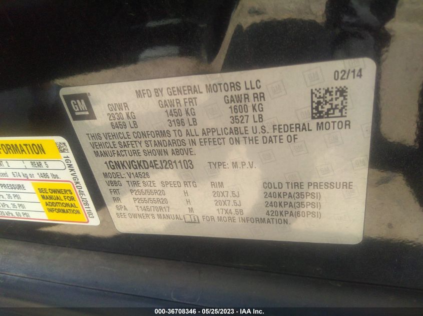 2014 CHEVROLET TRAVERSE LT - 1GNKVGKD4EJ281103