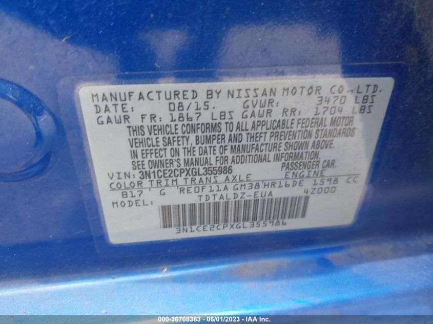2016 NISSAN VERSA NOTE S/S PLUS/SV/SR/SL - 3N1CE2CPXGL355986