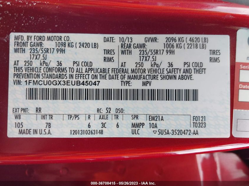 2014 FORD ESCAPE SE - 1FMCU0GX3EUB45047