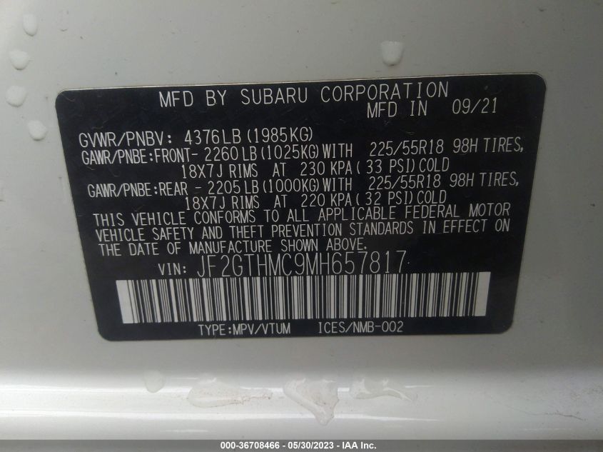 2021 SUBARU CROSSTREK LIMITED - JF2GTHMC9MH657817