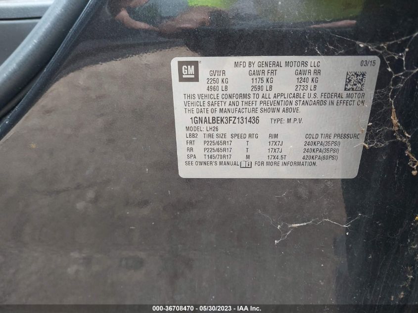 2015 CHEVROLET EQUINOX LT - 1GNALBEK3FZ131436