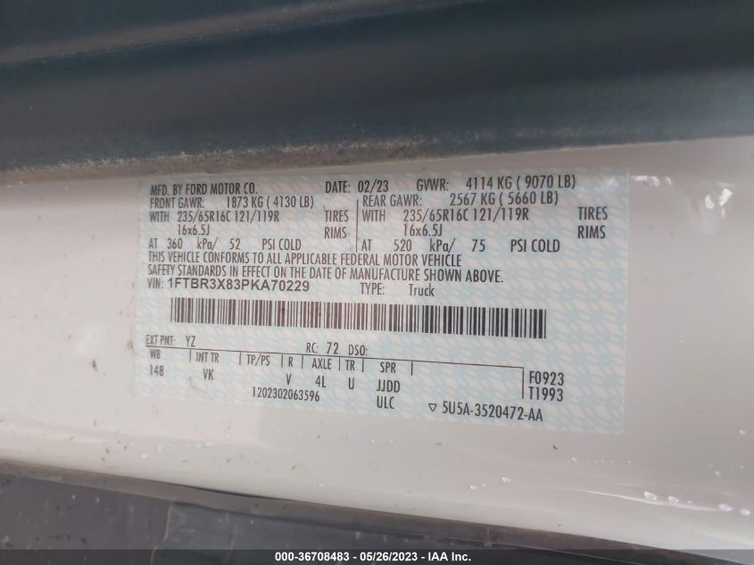 2023 FORD TRANSIT CARGO VAN - 1FTBR3X83PKA70229