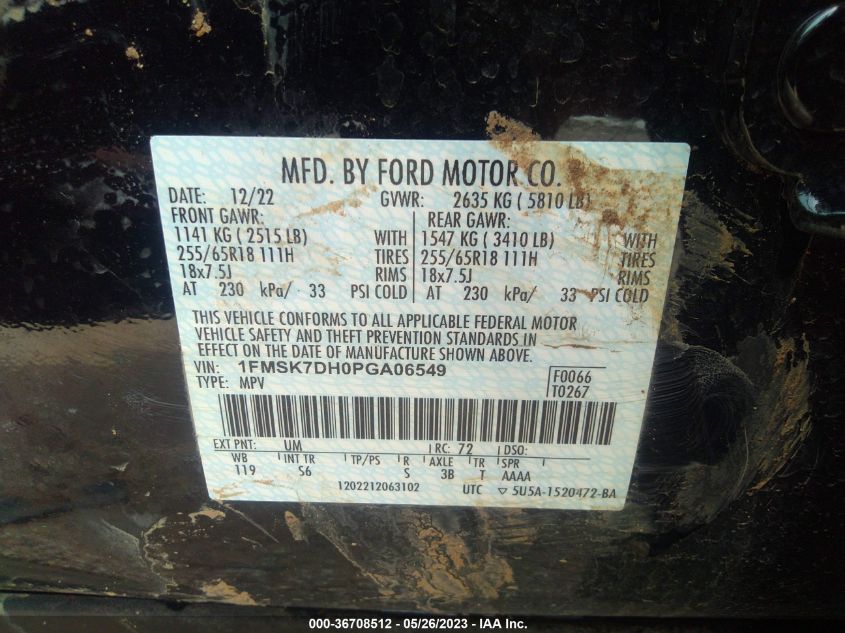 2023 FORD EXPLORER XLT - 1FMSK7DH0PGA06549