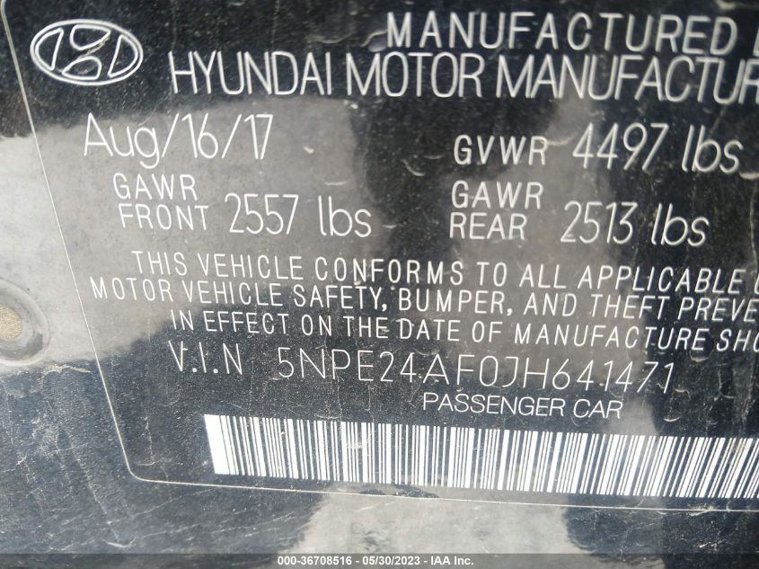 2018 HYUNDAI SONATA SE - 5NPE24AF0JH641471