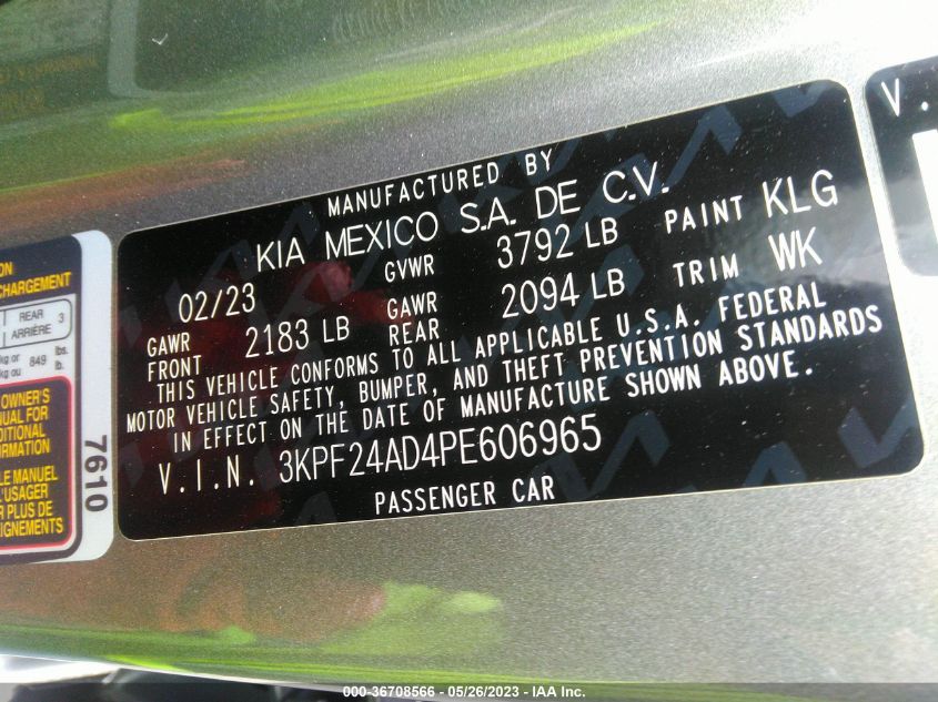 2023 KIA FORTE LXS - 3KPF24AD4PE606965