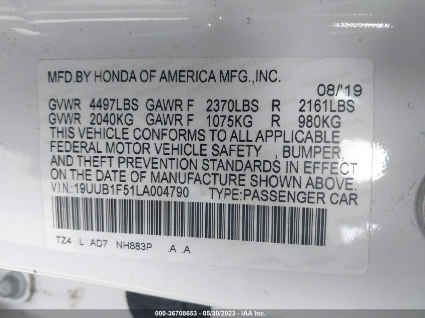 2020 ACURA TLX W/TECHNOLOGY PKG - 19UUB1F51LA004790