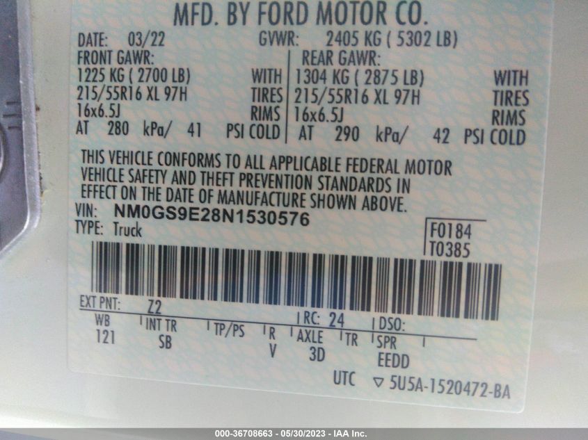2022 FORD TRANSIT CONNECT WAGON XL NM0GS9E28N1530576