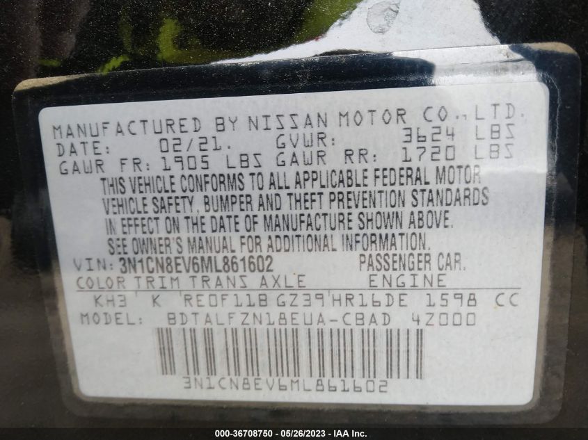 2021 NISSAN VERSA SV - 3N1CN8EV6ML861602