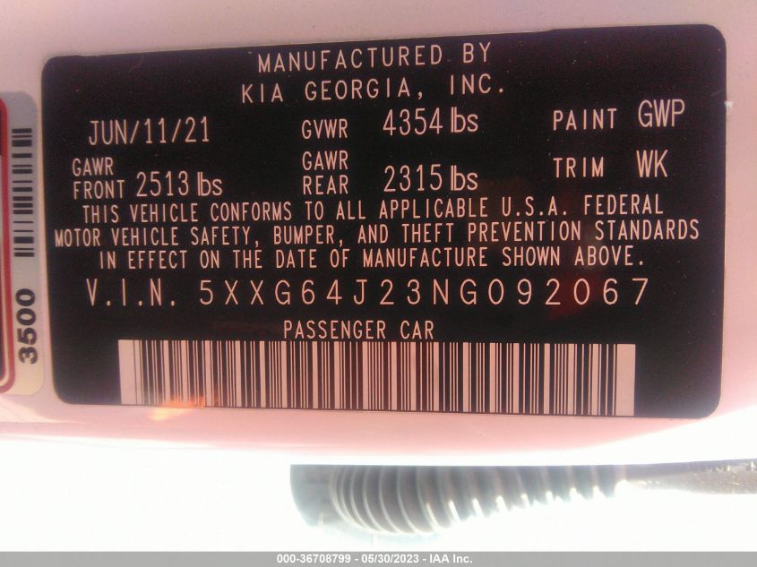 2022 KIA K5 GT-LINE - 5XXG64J23NG092067