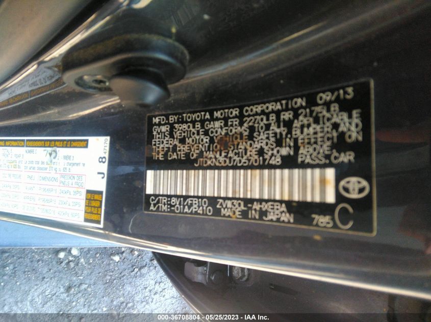 2013 TOYOTA PRIUS ONE/TWO/THREE/FOUR/FIVE - JTDKN3DU7D5701748