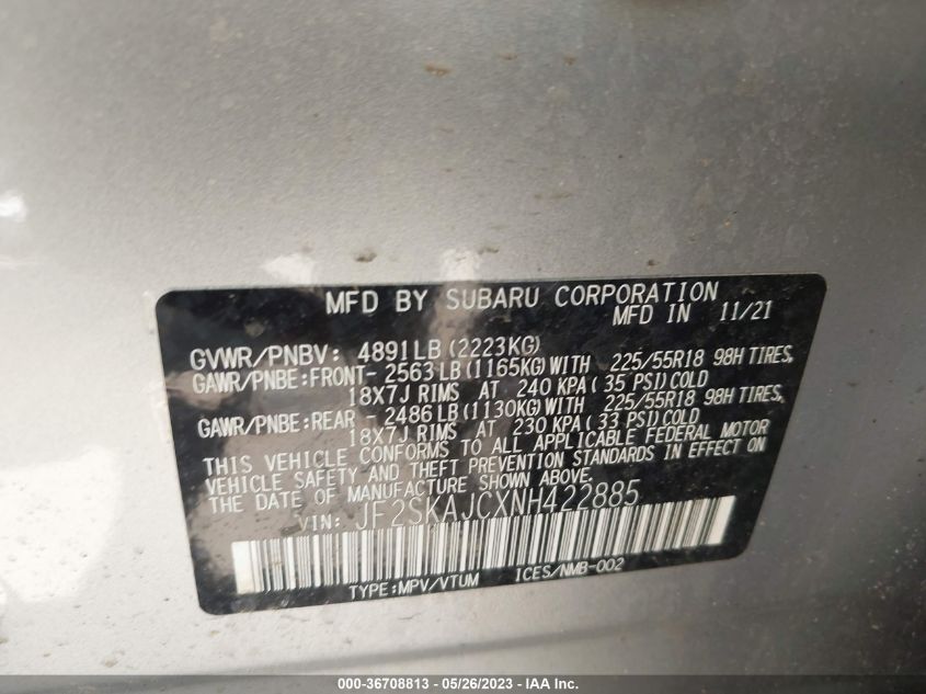 2022 SUBARU FORESTER SPORT - JF2SKAJCXNH422885