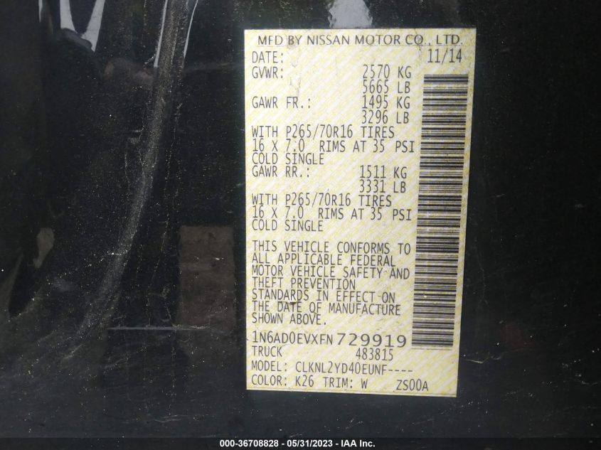 2015 NISSAN FRONTIER SV - 1N6AD0EVXFN729919
