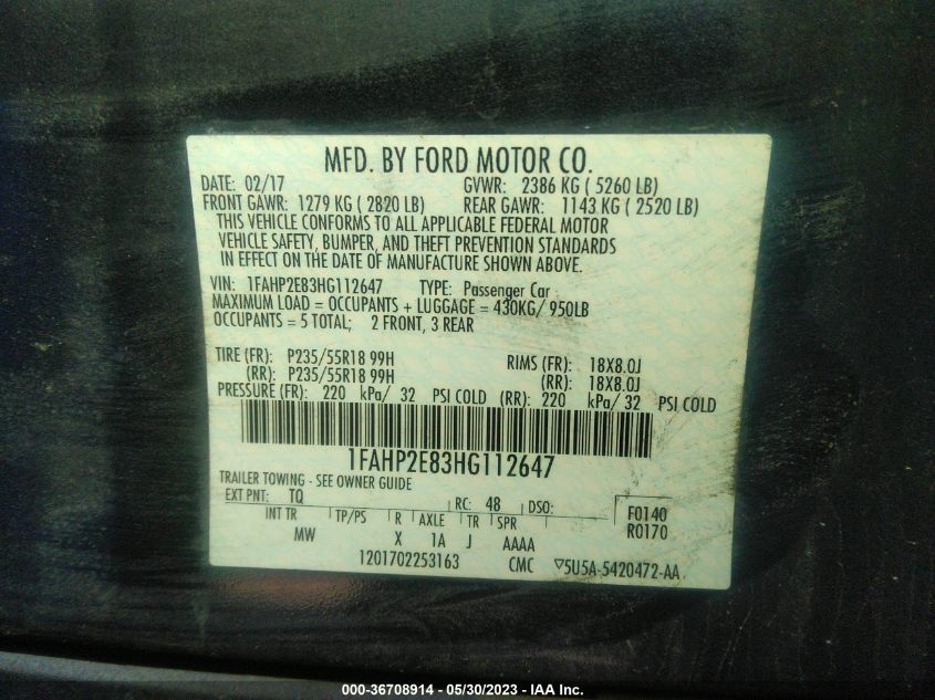 2017 FORD TAURUS SEL - 1FAHP2E83HG112647
