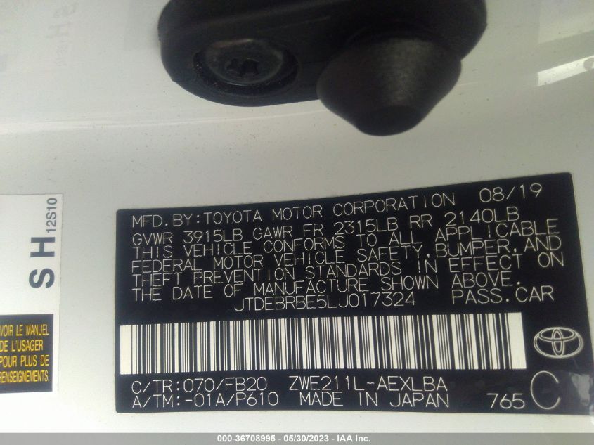 2020 TOYOTA COROLLA HYBRID LE - JTDEBRBE5LJ017324