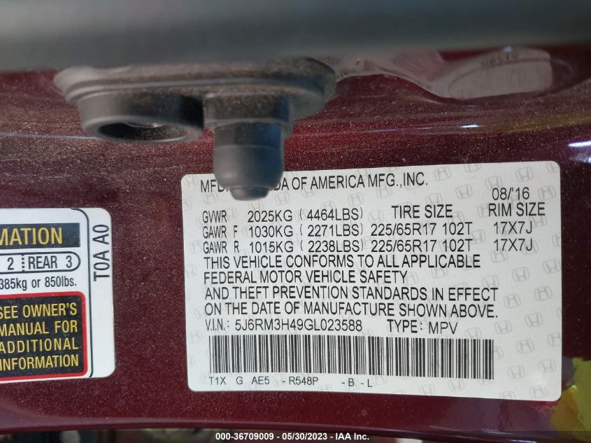2016 HONDA CR-V SE - 5J6RM3H49GL023588