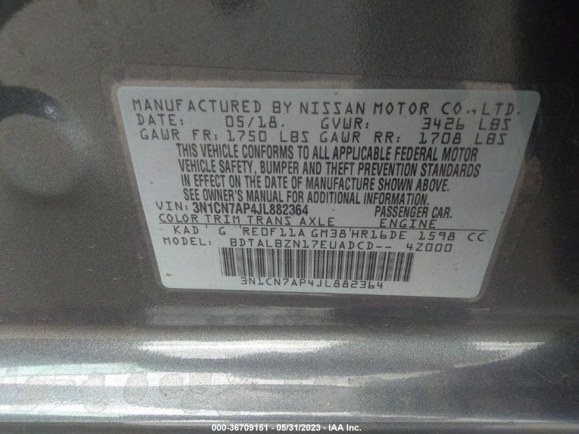 2018 NISSAN VERSA SEDAN SV - 3N1CN7AP4JL882364