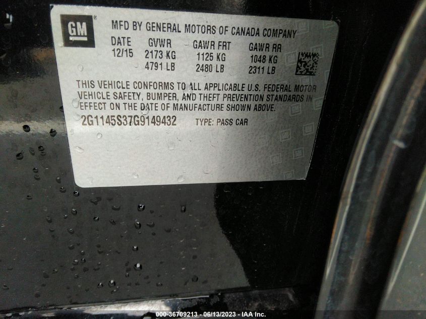 2016 CHEVROLET IMPALA LTZ - 2G1145S37G9149432