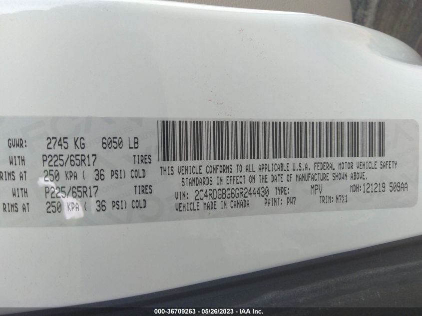 2016 DODGE GRAND CARAVAN SE PLUS - 2C4RDGBG6GR244430