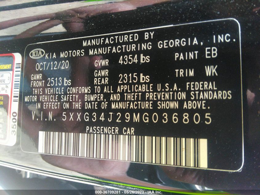 2021 KIA K5 EX - 5XXG34J29MG036805