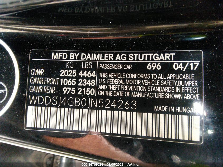 2018 MERCEDES-BENZ CLA CLA 250 - WDDSJ4GB0JN524263