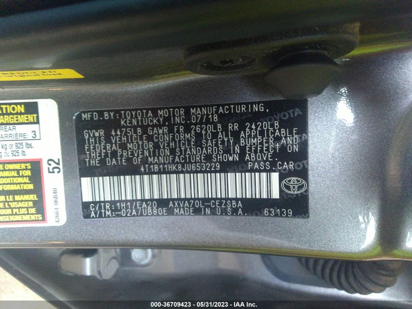 2018 TOYOTA CAMRY LE/SE/XLE/L - 4T1B11HK8JU653229