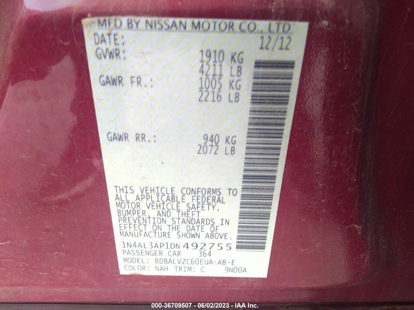 2013 NISSAN ALTIMA 2.5 SL - 1N4AL3AP1DN492755