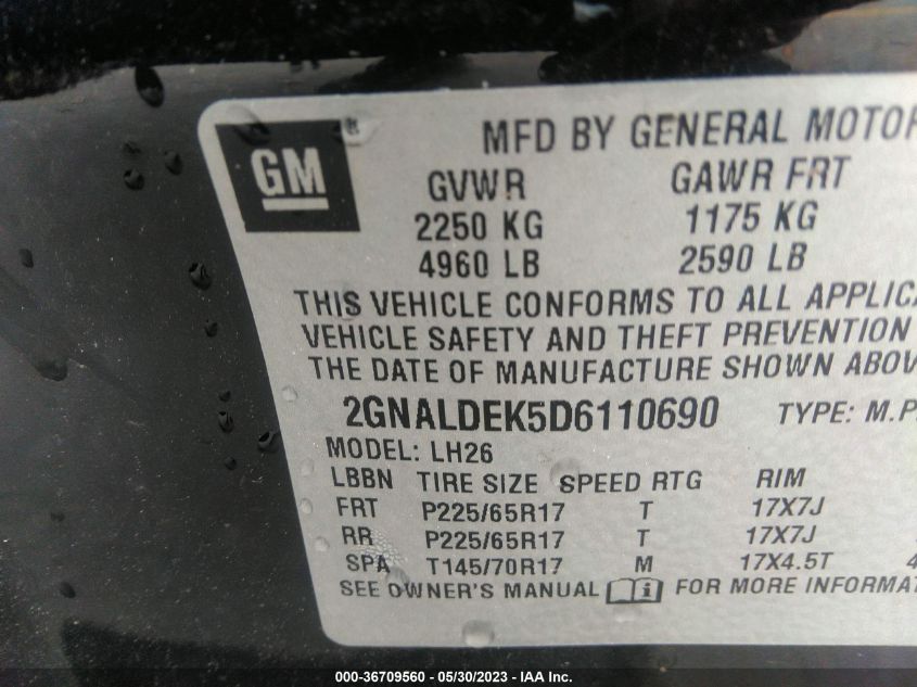 2013 CHEVROLET EQUINOX LT - 2GNALDEK5D6110690