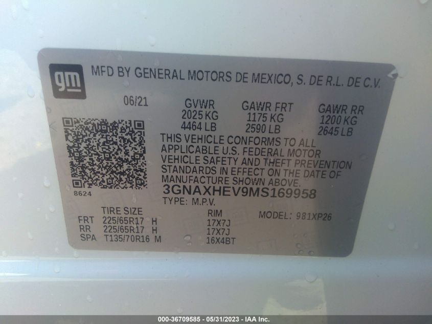 2021 CHEVROLET EQUINOX LS - 3GNAXHEV9MS169958