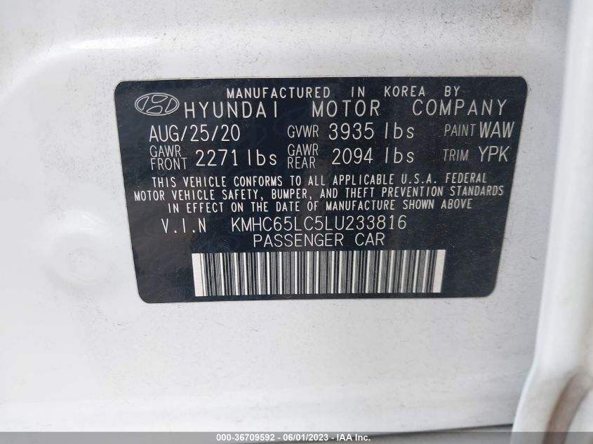 2020 HYUNDAI IONIQ HYBRID BLUE - KMHC65LC5LU233816