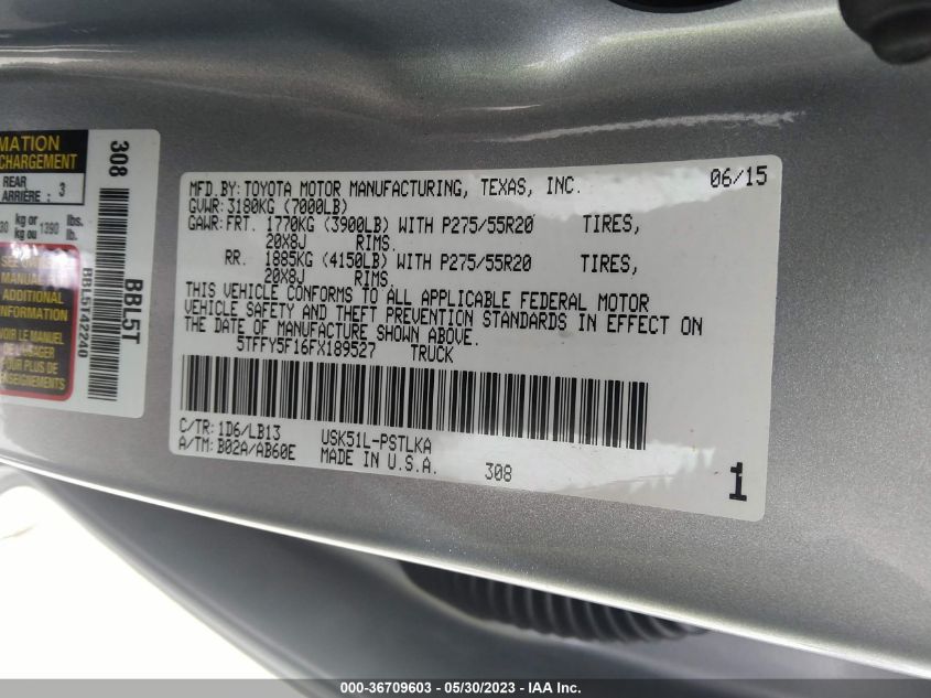 2015 TOYOTA TUNDRA 2WD TRUCK LTD - 5TFFY5F16FX189527