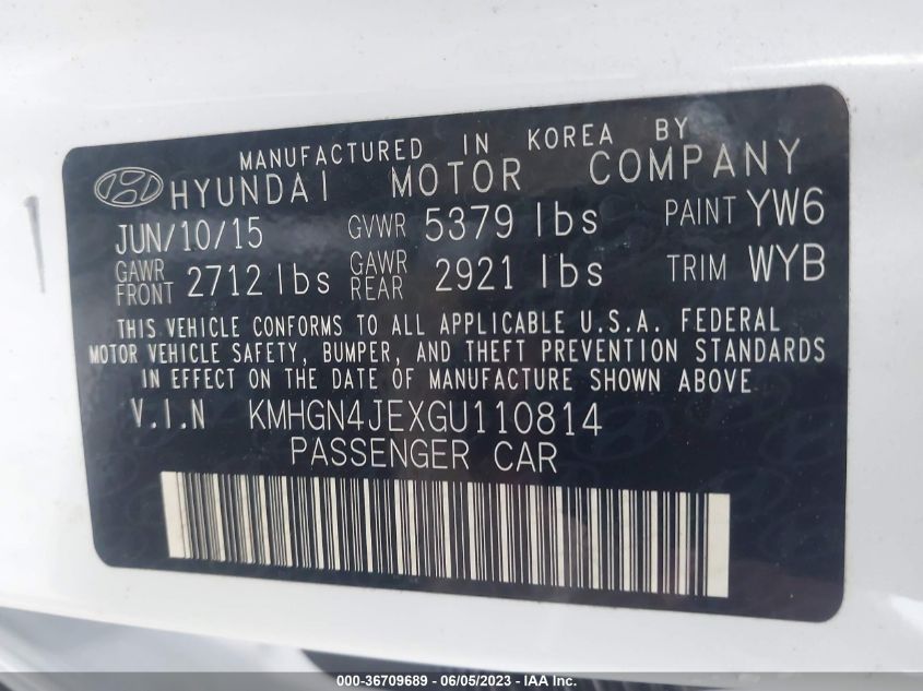2016 HYUNDAI GENESIS 3.8L - KMHGN4JEXGU110814
