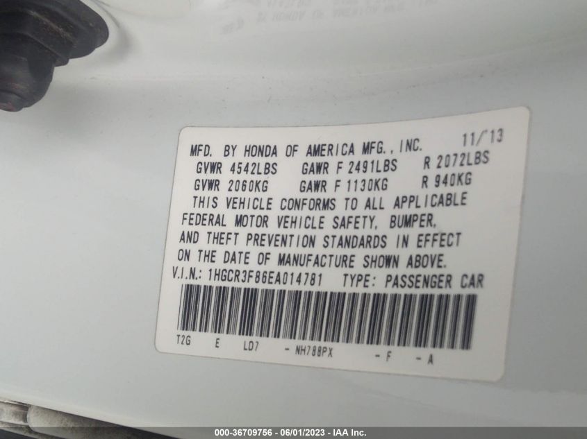 2014 HONDA ACCORD SEDAN EX-L - 1HGCR3F86EA014781