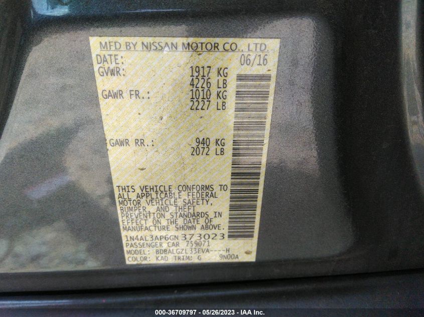 2016 NISSAN ALTIMA 2.5 S - 1N4AL3AP6GN373023