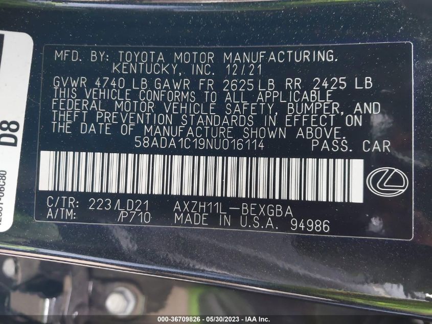 2022 LEXUS ES ES 300H - 58ADA1C19NU016114