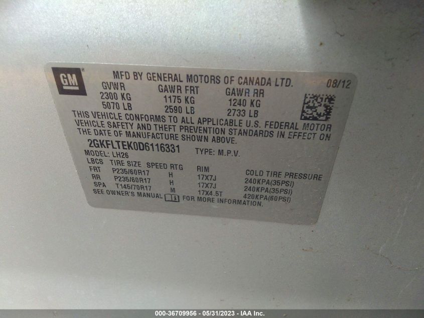 2013 GMC TERRAIN SLE - 2GKFLTEK0D6116331